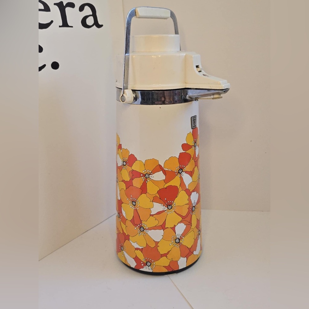 Vintage 70s King Air Pot Floral Pump Vacuum Dispenser Hot Cold Coffee  EUC MCM - Picture 3 of 6